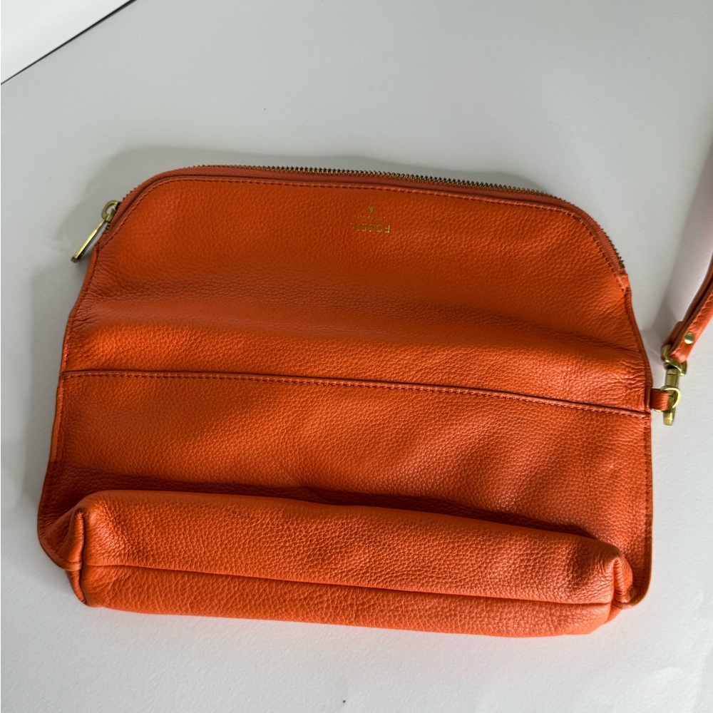 Fossil Orange cowhide Preston Leather Clutch/Wristlet - Picture 5 of 5
